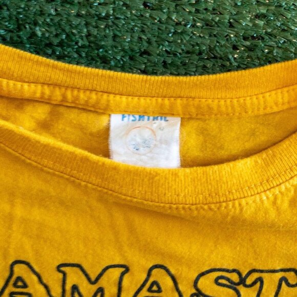 VINTAGE NEPAL NAMASTE SHANGRI-LA MENS T-SHIRT YELOW SINGLE STITCH RETRO TEE SZ L - Picture 2 of 6